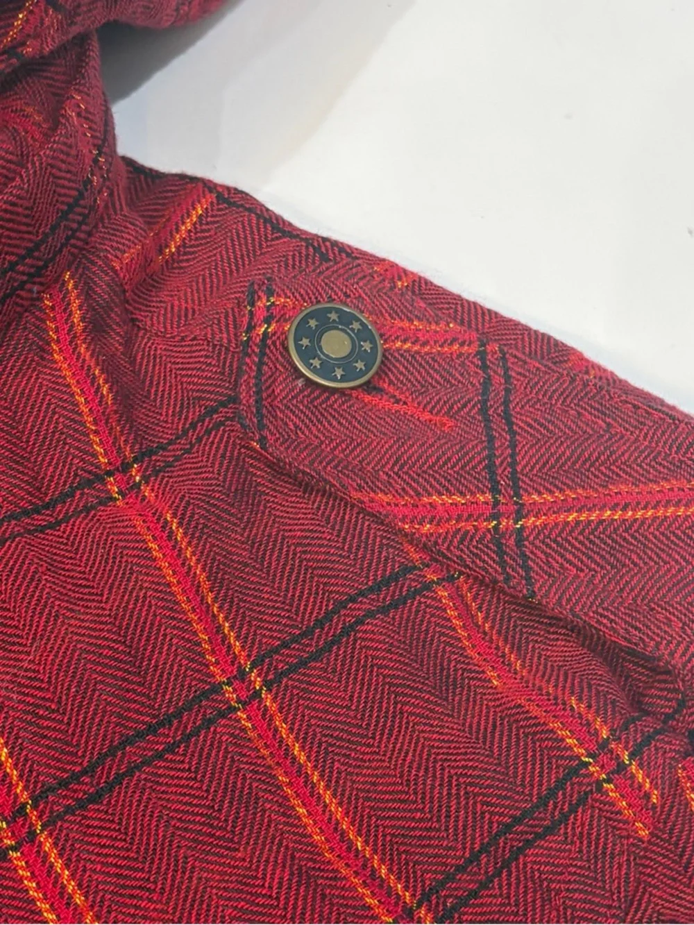 Feline Red Gold Plaid Cropped Full Zip Jacket Detachable Hood Junior Size Large - Picture 6 of 16